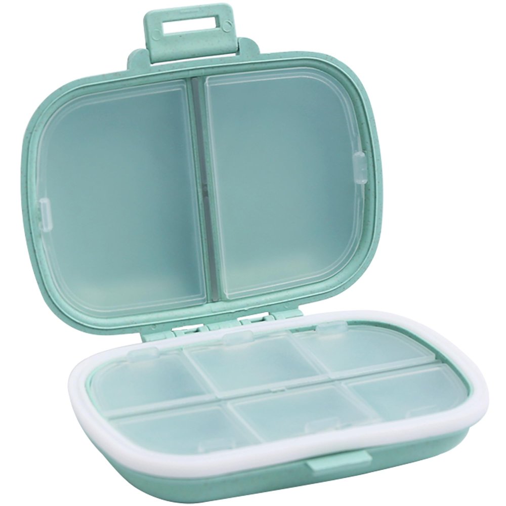 8 Compartments Travel Pill Organizer, Daily Pill Case Small Pill Box for Pocket Purse, Portable Pill Container Medicine Vitamin Organizer (Green)