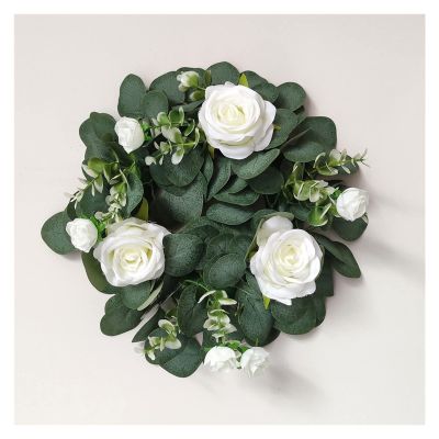 CAREG Artificial Roses and Little Daisy Flowers Wreath Green Leaves Eucalyptus Garland Fit for Home Decoration Door Decor Durable (Color : Design 7)
