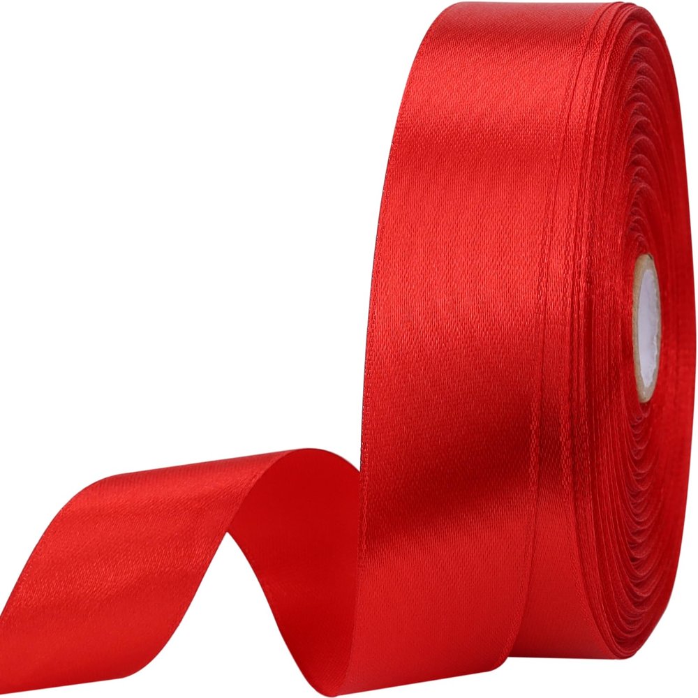 1 inches 50 Yard Red Satin Ribbon for Gift Wrapping, Wedding, Crafts, Christmas,Easter, Floral, Hair, Invitation Decorations and More