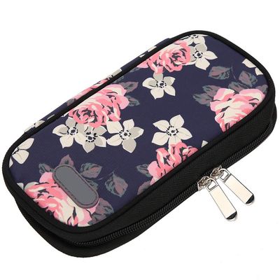 Medicine Travel Organizer, Multiple-Layer Insulin Cold Storage Bag Portable Lightweight Medicines Refrigerated Cool Storage Case for Diabetes and Other Diabetic Supplies (Black Bottom Red Flower)