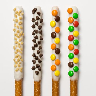 White Chocolate Covered Pretzel Rods Individually Wrapped 20 Piece Assorted Toppings