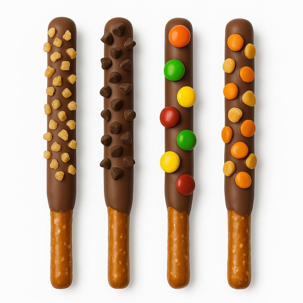 Chocolate Covered Pretzel Rods 20 Pack Gourmet Variety Gift Toffee, Chocolate Chip, Peanut Butter Candy, Candy Crunch Individually Wrapped