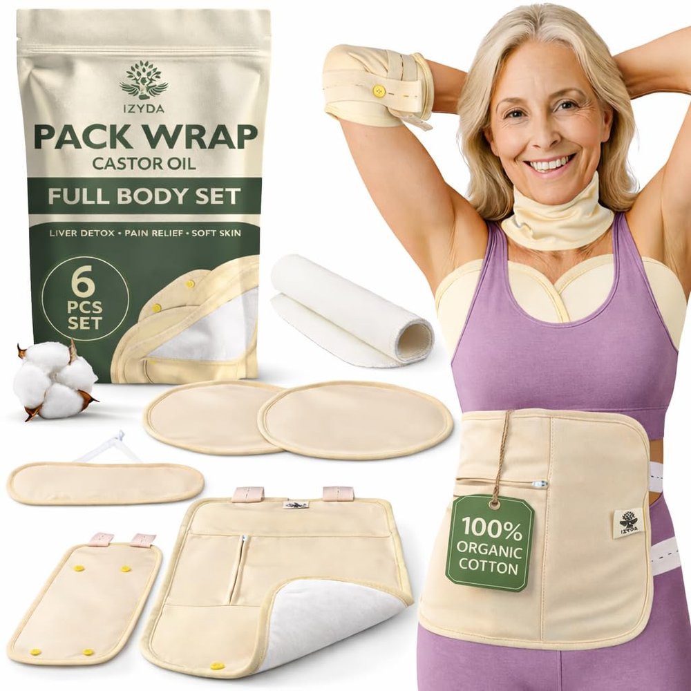 Reusable Castor Oil Pack Wrap Organic Cotton Flannel, 6Pcs Organic Castor Oil Wrap Stomach Neck Chest Knee, Castor Oil Compress for Liver Detox, Anti Oil Leak (Oil Not Included)