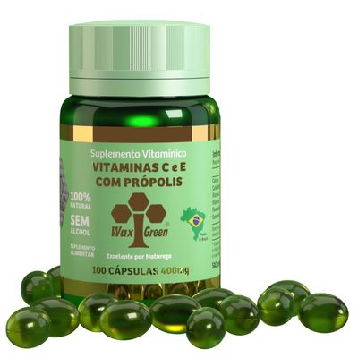 6 Bottles of Wax Green Brazil Bee Propolis Vitamin C with E 300mg (100 softgel)