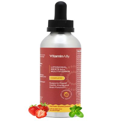 Vitaminally Liposomal Men's 50+ Liquid Multivitamin Drops | Non-GMO | Sugar Free | Gluten Free | 30 Day Supply | 3 FL Oz | Supports Brain Health, Immunity and Energy Production