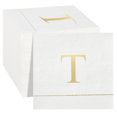 Ottin Monogrammed Letter T 120 Packs Initial Paper Cocktial Napkins 5'' Golden Foil Disposable Napkins for Brithday Wedding Engagement Family Gathering Holiday Dinner Business Reception