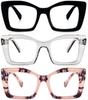 REAVEE 3 Pack Oversized Square Reading Glasses Oprah Style for Women, Blue Light Blocking Large Frame Computer Designer Fashion Readers with Spring Hinge (Black/Pink Tortois/Grey,2.75) view 1