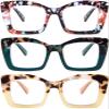 REAVEE 3 Pack Oversized Square Reading Glasses Oprah Style for Women, Blue Light Blocking Large Frame Computer Designer Fashion Readers with Spring Hinge (Flower/Blue/Green,1.25) view 1