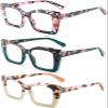 REAVEE 3 Pack Oversized Square Reading Glasses Oprah Style for Women, Blue Light Blocking Large Frame Computer Designer Fashion Readers with Spring Hinge (Flower/Blue/Green,1.25) view 2