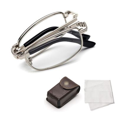 Portable Foldable Reading Glasses for Men and Women, Blue Light Blocking Eyeglasses, Metal Lightweight Pocket Reader (Color : Silver, Size : 1.0x)