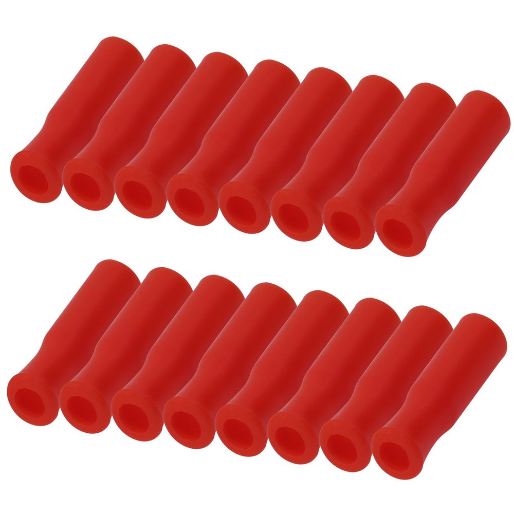 Mini Skater 16Pcs Red Silicone Reusable Straws Tips Covers, Large Size, Fit for 8mm Stainless Steel Straws