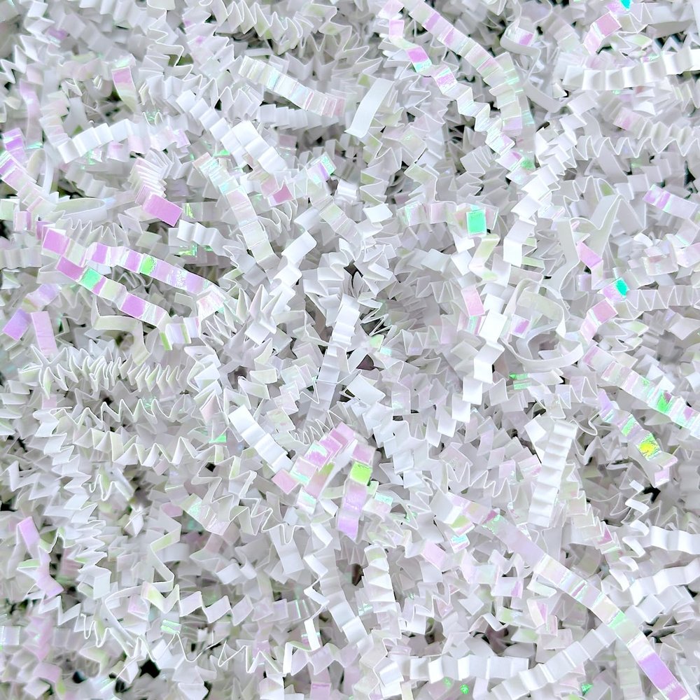 Corlcol 1LB Iridescent Crinkle Cut Paper Shred Filler for Gift Box Bag and Basket On Holidays(Diamond White)