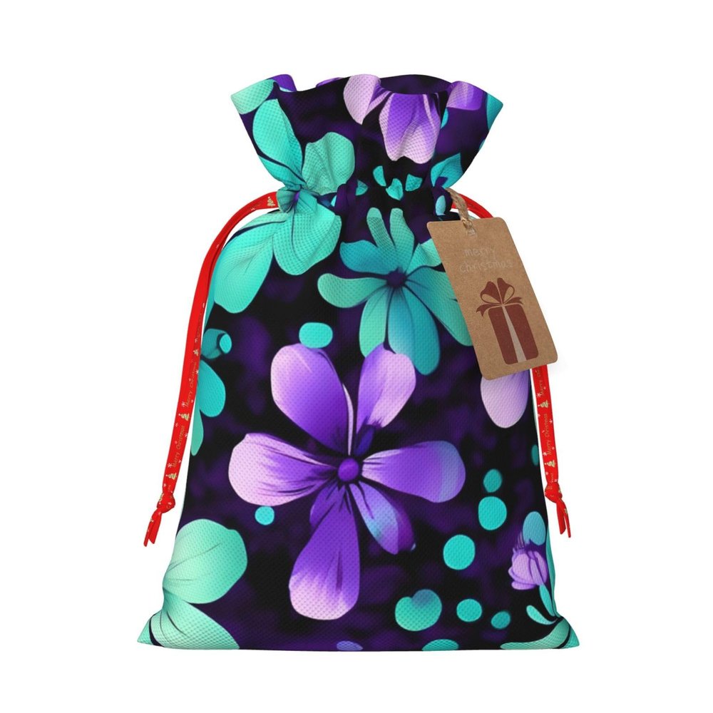 Fresqa Purple And Teal Flowers Reusable Christmas Gift Bags Cloth Gift Bags For Endearing Presentation-Memorable Moments