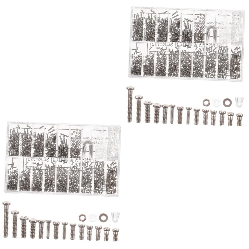 GLEAVI 2sets Eyeglass Screw Repair Kit Assorted Replacement Screws for Eyeglasses Practical Metal Material Portable Storage Box for Emergency Glasses Repair