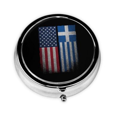 American Greece Greek Flag Round Pill Box Streamline Daily Medication Routine