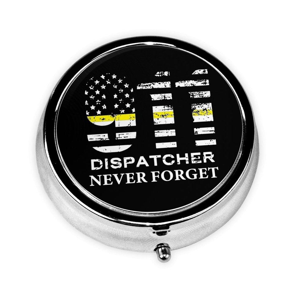 911 Dispatcher Thin Gold Line Round Pill Box Streamline Daily Medication Routine