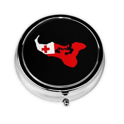 Flag of Tonga Round Pill Box Streamline Daily Medication Routine