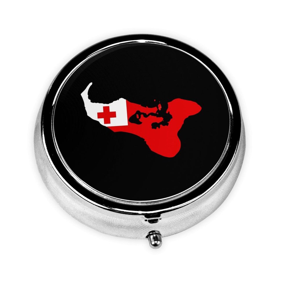 Flag of Tonga Round Pill Box Streamline Daily Medication Routine