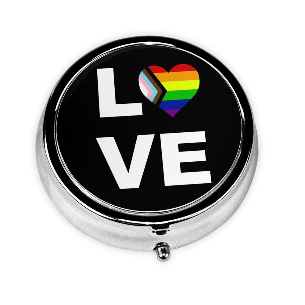 Transgender Pride Rainbow Flag Love LGBTQ Round Pill Box Streamline Daily Medication Routine