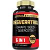 6in1 Trans Resveratrol Supplement with Grape Seed, Milk Thistle, and More - Resveratrol 1000mg - Supports for Immune System, Heart Health, Body Management - 180 Capsules view 1