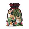 Dwrepo Tropical flower and corgi Print Gift Bags Drawstring Xmas Gift Bags Christmas Treat Bags For Holiday Party Small view 2