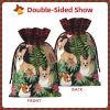 Dwrepo Tropical flower and corgi Print Gift Bags Drawstring Xmas Gift Bags Christmas Treat Bags For Holiday Party Small view 3