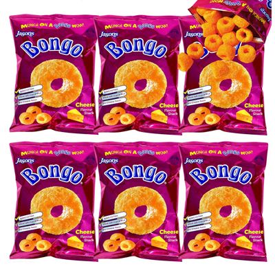 FIJI Jasons Bongo Cheese Snacks (Pack Of 6 x 64g) A natural cheddar cheese flavored baked puffs...
