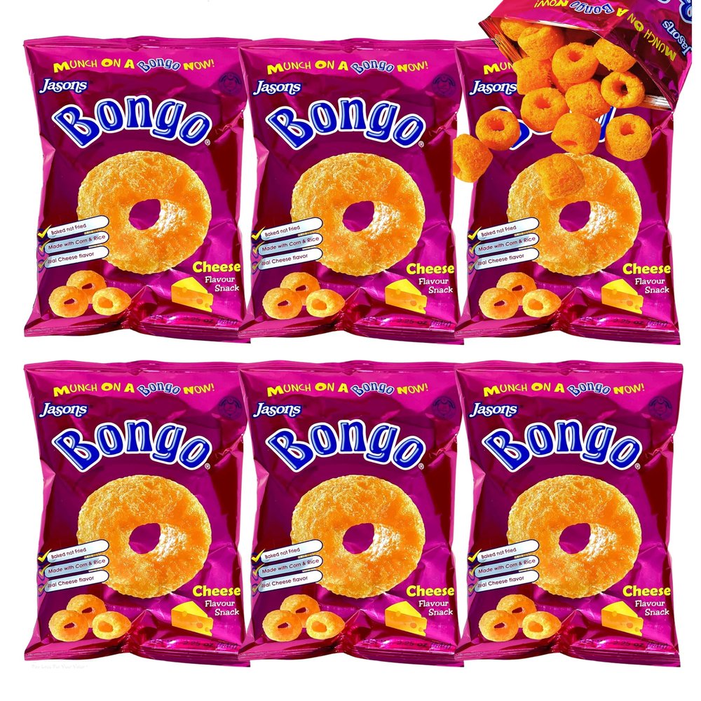 FIJI Jasons Bongo Cheese Snacks (Pack Of 6 x 64g) A natural cheddar cheese flavored baked puffs...