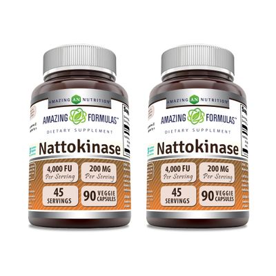 Amazing Formulas Nattokinase Dietary Supplement 200 mg Veggie Capsules Supplement | 4000 FU Enzyme Activity | Non-GMO | Gluten Free | Made in USA (90 Count | 2 Pack)