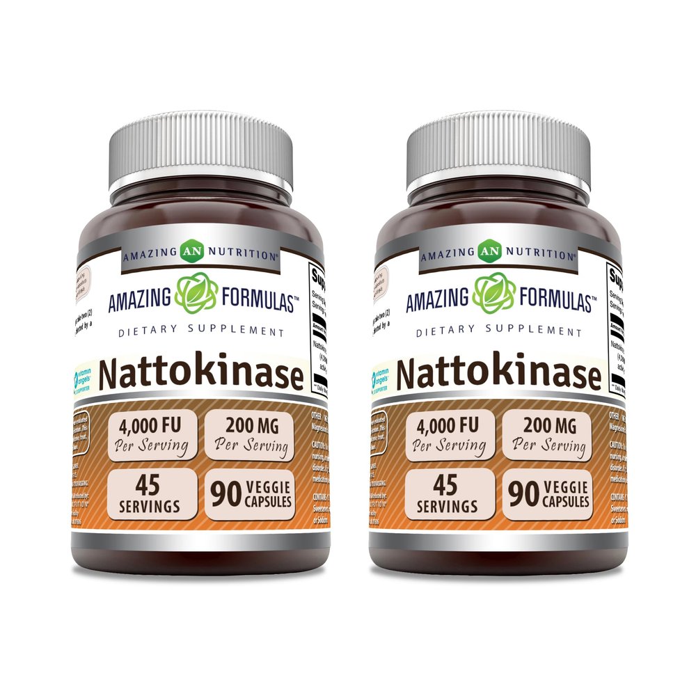 Amazing Formulas Nattokinase Dietary Supplement 200 mg Veggie Capsules Supplement | 4000 FU Enzyme Activity | Non-GMO | Gluten Free | Made in USA (90 Count | 2 Pack)