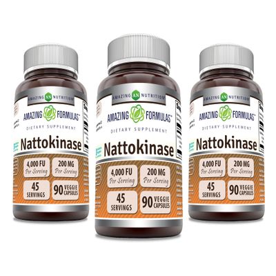 Amazing Formulas Nattokinase Dietary Supplement 100 mg Veggie Capsules Supplement | 2000 FU Enzyme Activity | Non-GMO | Gluten Free | Made in USA (90 Count | 3 Pack)