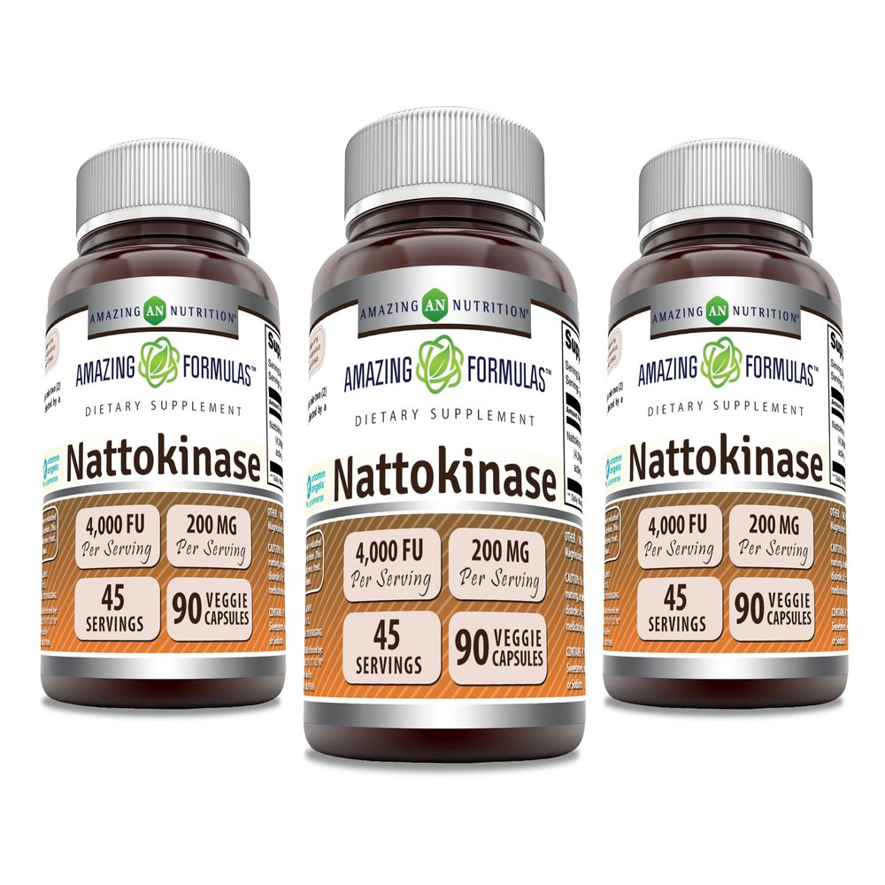 Amazing Formulas Nattokinase Dietary Supplement 100 mg Veggie Capsules Supplement | 2000 FU Enzyme Activity | Non-GMO | Gluten Free | Made in USA (90 Count | 3 Pack)