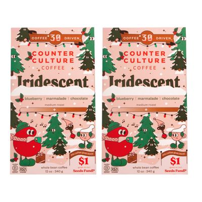 Counter Culture Coffee Iridescent Holiday Coffee Blend - Medium Light Roast, Sustainably Farmed, Kosher, Whole Bean Coffee 12oz (2 Bags)