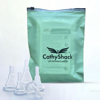 10 Pack 41mm External Condom Catheters for Men Day or Night-Breathable 100%Silicone, Latex Free, Transparent, Moisture Wicking Self Sealing Adhesive, with CathyShack Travel/Storage Bag & Instructions