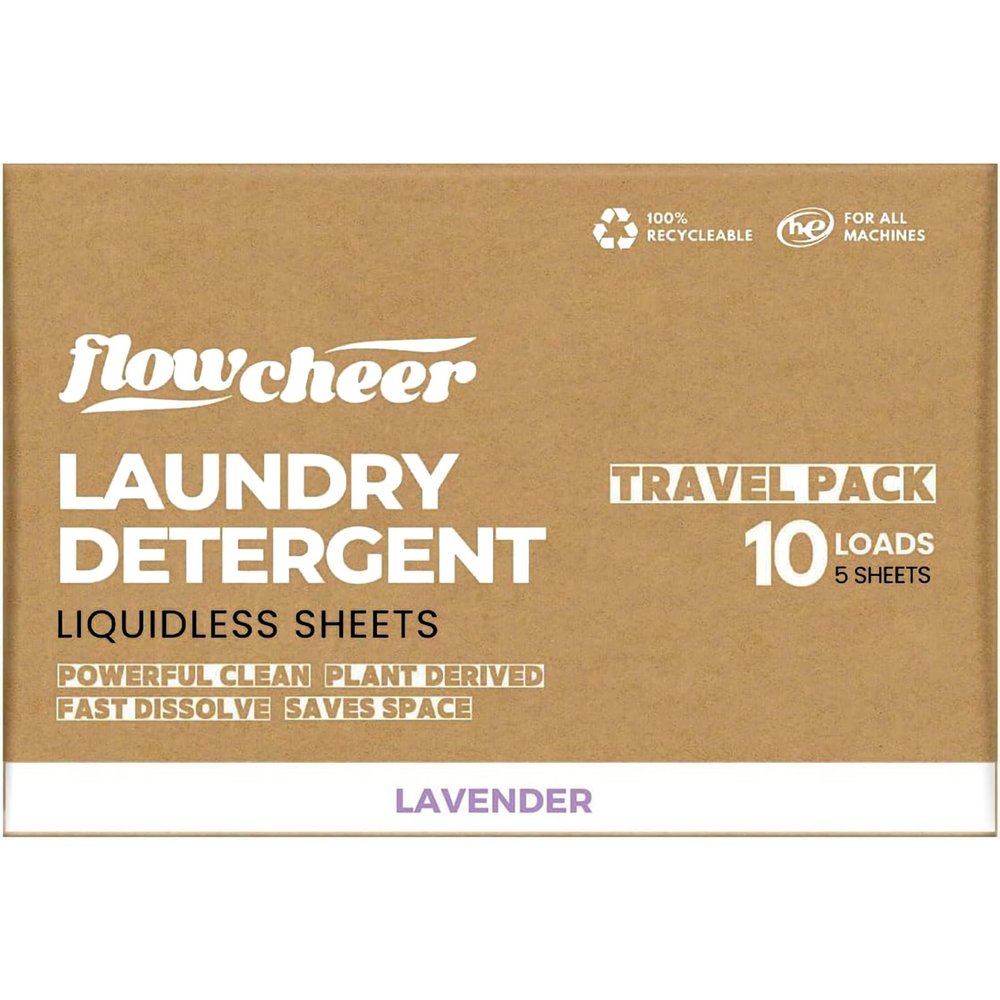 Flowcheer Laundry Detergent Sheets 10 Loads, Powerful Cleaning, Plastic-Free Washer Sheets,Travel Detergent Sheet, Lavender