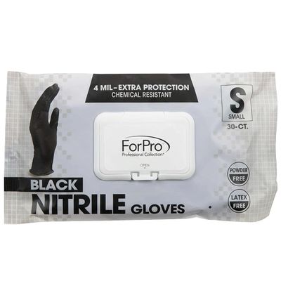 ForPro Professional Collection Disposable Nitrile Gloves, Chemical Resistant, Powder-Free, Latex-Free, Non-Sterile, Food Safe, 4 Mil, Black, Small, 30-Count