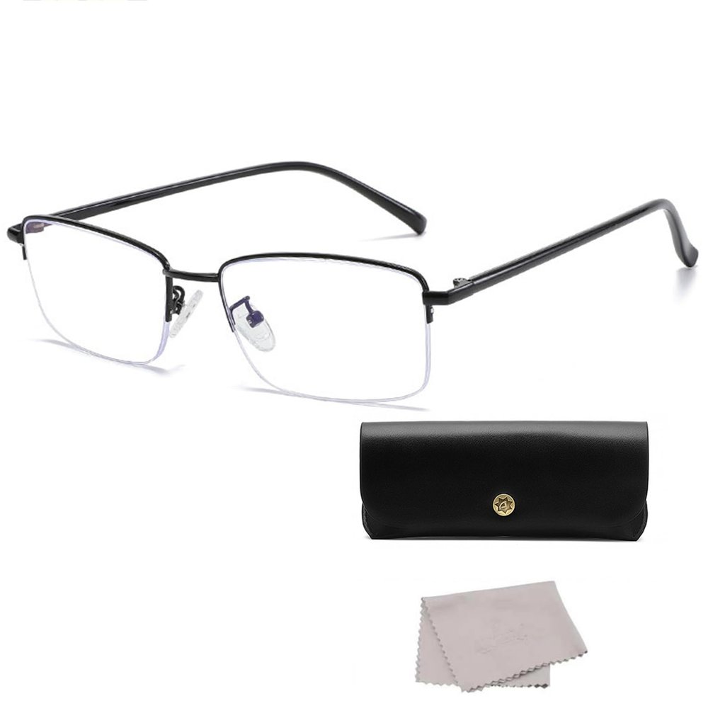 Metal Half-frame Reading Glasses for Men Women, Blue Light Blocking Readers, Lightweight Eyeglasses (Color : Black, Size : 1.0x)