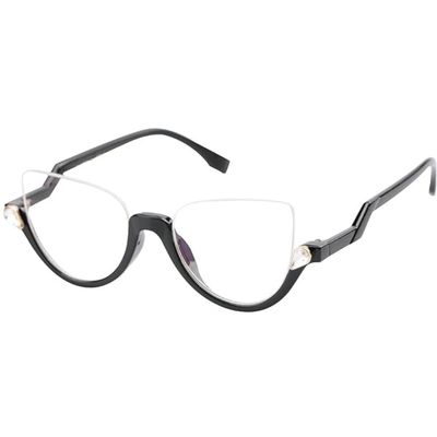 NILZA Cat Eye Eyeglasses Half Rim Reading Glasses Women Computer Readers Semi Rimless Eyewear Fashion Glasses for Ladies (Color : Black, Size : +1.25)