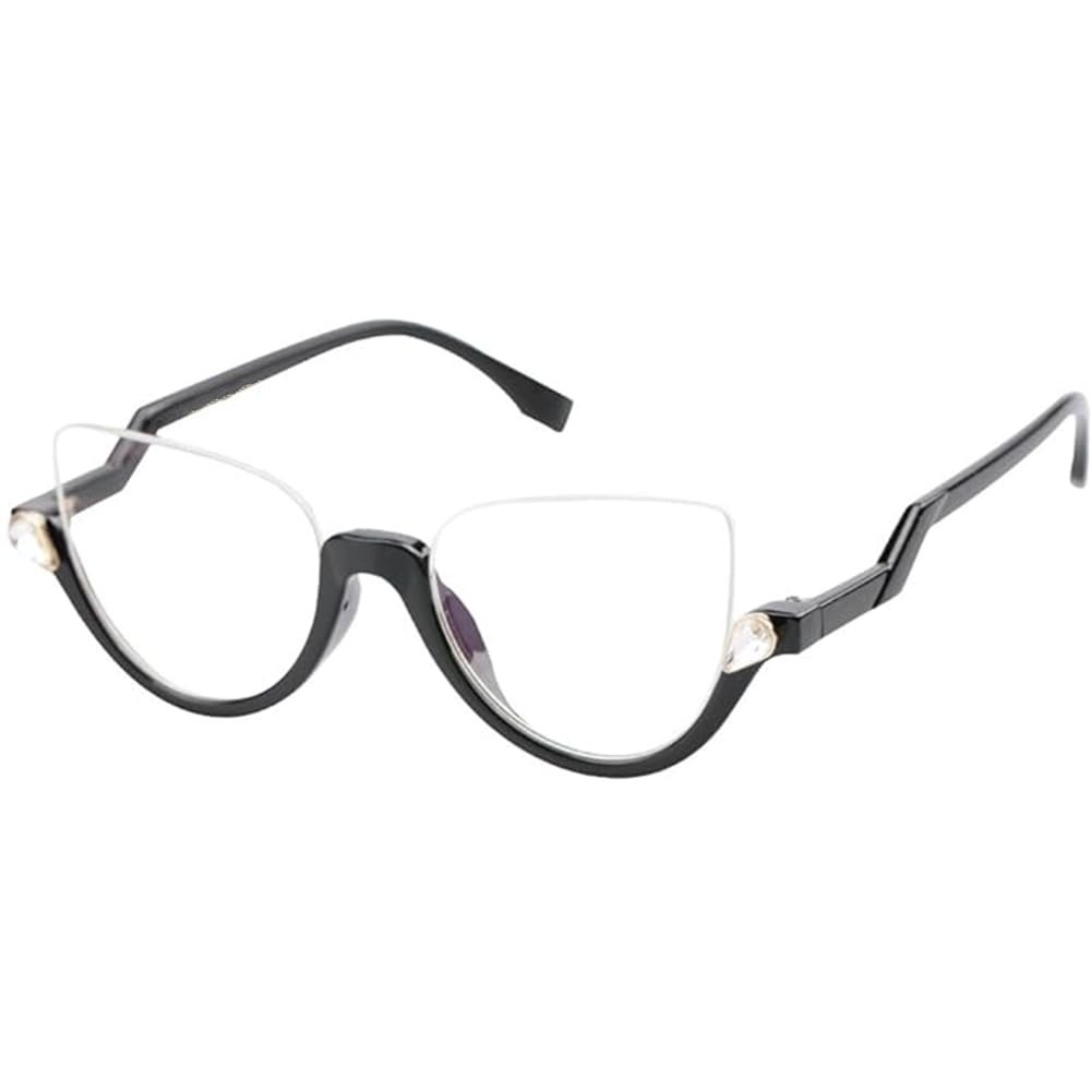 NILZA Cat Eye Eyeglasses Half Rim Reading Glasses Women Computer Readers Semi Rimless Eyewear Fashion Glasses for Ladies (Color : Black, Size : +1.25)