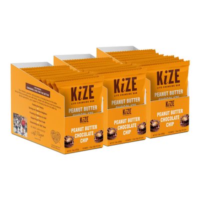 KiZE Energy Bars - Peanut Butter Chocolate Chip - 30-Count - Gluten Free, Dairy Free, Non-GMO, and High Protein Meal Replacement Energy Bars, Clean and Simple Food Ingredients - 10g High Protein Snacks (30 Count)
