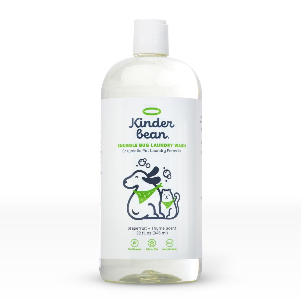 Kinderbean Dog and Cat Laundry Wash, 32 oz. Enzyme Formula Pet Laundry Detergent Removes Pet Odors, Cleans Stains from Cat Urine or Dog Urine, Safe Laundry Odor Eliminator for Bedding, Collars, Toys