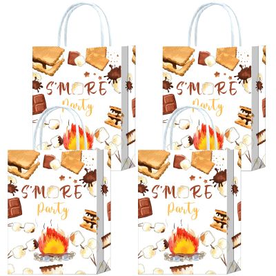 16 Pieces S'more Goodie Bags for Party Camping Christmas Decorations, Themed Gift Snacks Treat Party Favors With Handles for Birthday Baby Shower