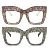 willochra 2pcs Oprah style Bling Rhinestone Square Reading Glasses For Women Shiny Diamond Blue Light Blocking Eyeglasses (2pcs-white&Rainbow, 3, x) view 1