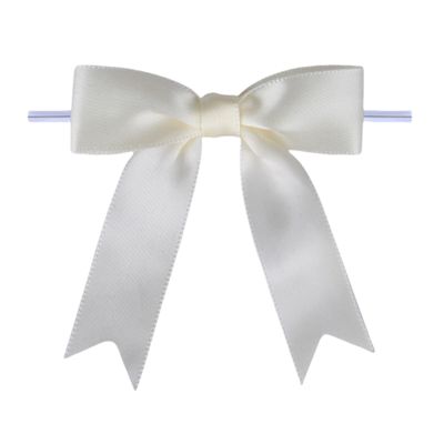 Meseey 50 Pcs 5 Inches Twist Tie Satin Ribbon Bows Pretied Premade Craft Bows for Treat Bags Gift Wrapping Basket Wedding Baby Shower Brithday Christmas Party (Ivory)