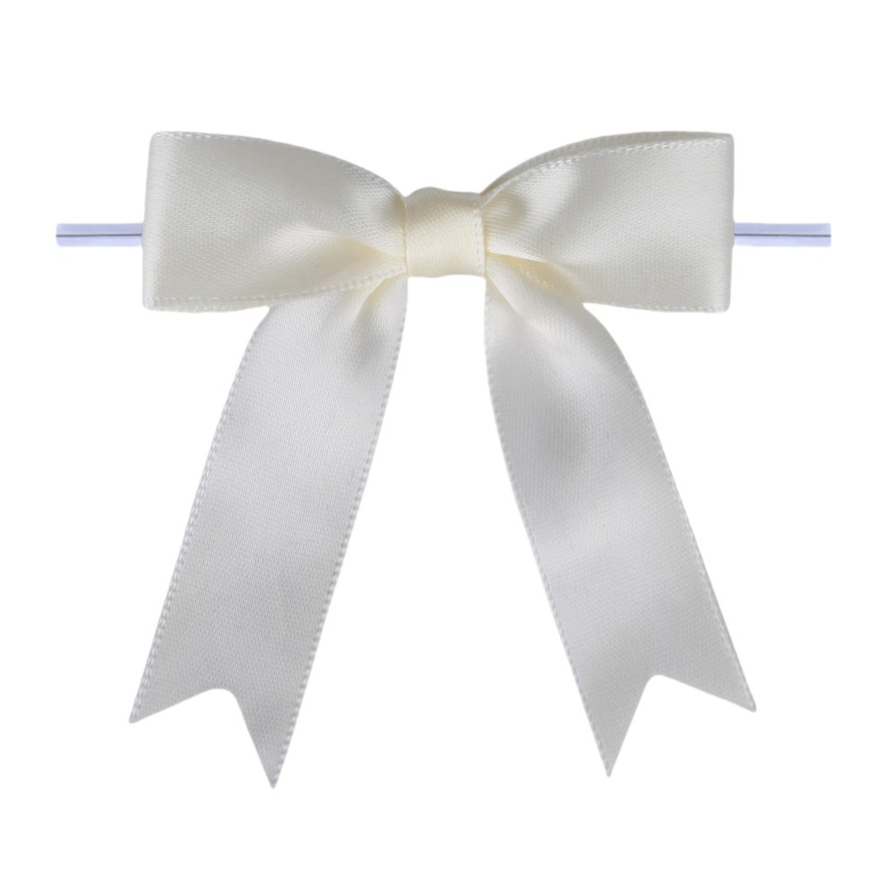Meseey 50 Pcs 5 Inches Twist Tie Satin Ribbon Bows Pretied Premade Craft Bows for Treat Bags Gift Wrapping Basket Wedding Baby Shower Brithday Christmas Party (Ivory)