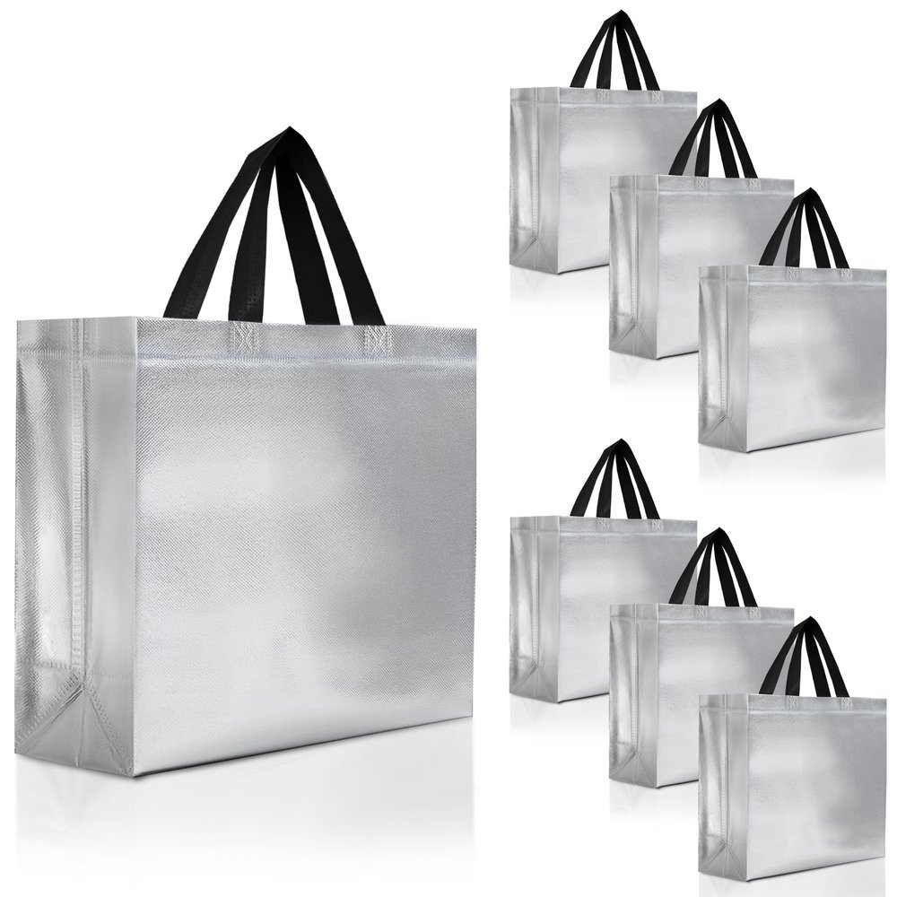 Nush Nush Large Silver Gift Bags Bulk  Set of 30 Silver Reusable Bulk Gift Bags with Handles - Ideal For Small Business, Christmas Party, Thanksgiving, Birthday, Weddings, Events  13Wx5Dx11H
