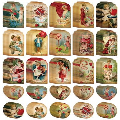 BkeeCten Valentine's Day Gift Tag - 200pcs Valentine's Day Vintage Victorian Self Adhesive Gift Labels Name Tags Stickers Wrapping Paper Personalizing Your Holiday Present DIY Crafts String Attached