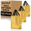 Nush Nush Set of 60 Shiny Gold Gift Bags Bulk - Medium Size Gold Reusable Gift Bags with Handles - For Christmas, Business, Bachelorette, Bridesmaids, Birthday Goodies and Party Favors - 8Wx4Dx10H view 1