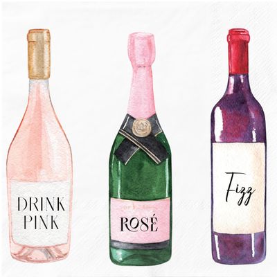 Gift Boutique 100 Wine Sipping Cocktail Napkins Disposable Paper Spirit Champagne Bottle Cute Fun Bar Tasting Dinner Hand Napkin Birthday Tea Room