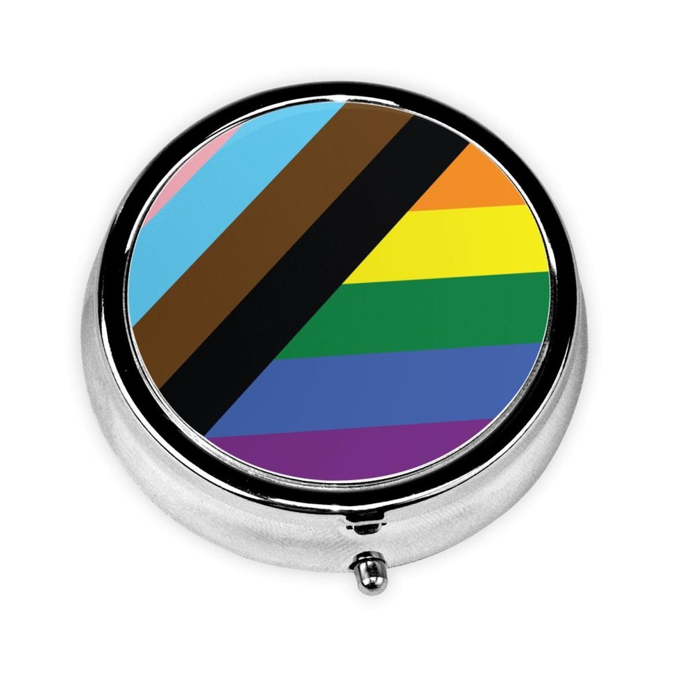 Transgender Pride Rainbow Flag LGBTQ Round Pill Box Streamline Daily Medication Routine